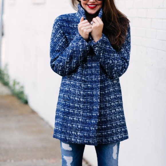 J. Crew Jackets & Blazers - J.Crew Blue/White Tweed City Coat